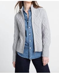 Kinross Cashmere - Luxe Cable Zip Mock Cardigan - Lyst