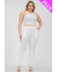 Fashnzfab - Plus Size Crop Tank Top & Ruched Pants Set - Lyst