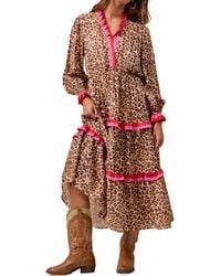 Bibi - Leopard Printed Midi Dress With Contrast Stripe - Lyst