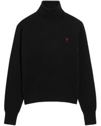 Ami Paris - Relaxed Fit Turtleneck Sweater With Embroidered Heart Detail - Lyst