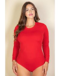TRUEDAMES - Plus Solid Long Sleeve Round Neck Bodysuit - Lyst