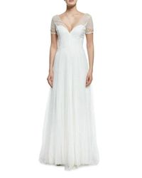 Marchesa - Sequin Lace Tulle Pleated A Line Wedding Dress - Lyst