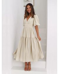 TRUEDAMES - Tiered Puff Sleeve Midi Dress - Lyst