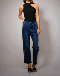 Blue B - Metal Studded High Rise Straight Leg Jeans - Lyst