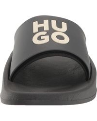 BOSS - Hugo Black Logo Stacked Logo Slide Sandal Shoes - Lyst