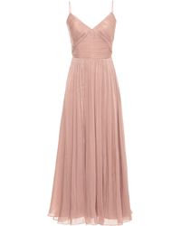 Costarellos - Lurex Georgette Midi Dress With Deep V-Neck And Pleated Skirt - Lyst