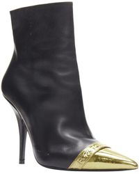 Tom Ford - Leather Gold Toe Cap Logo Stiletto Heel Ankle Boots - Lyst