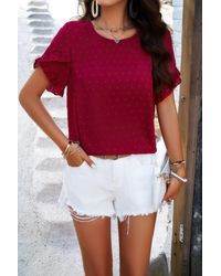 TRUEDAMES - Fashnzfab Crewneck Chiffon Polka Dot Ruffle Short Sleeved To - Lyst