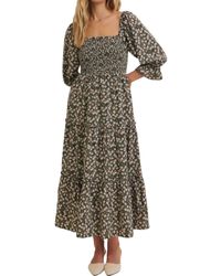 In February - Floral Smocked Midi Dress - Lyst