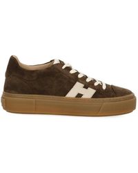 Hogan - Low-Top Suede Leather Sneakers With Ivory Logo - Lyst
