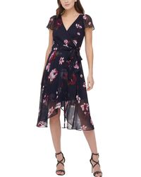 DKNY - Floral Print V-neck Wrap Dress - Lyst