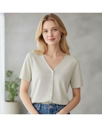 TRUEDAMES - V-Neck Button Front Short Sleeves Cardigan Top - Lyst
