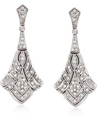 Ross-Simons Diamond Art Deco-style Drop Earrings - White