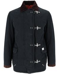 Fay - Washed Cotton 4 Ganci Calf Suede Collar Jacket - Lyst