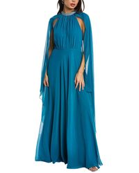 Teri Jon - Chiffon Cape Gown - Lyst