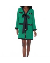 Pomander Place - Coco Tweed Bow V-Neck Long Sleeve Mini Dress - Lyst