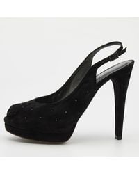 Stuart Weitzman - Suede Crystal Embellished Platform Slingback Sandals - Lyst