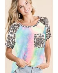 TRUEDAMES - Tie Dye Knit Top With Leopard Raglan Sleeves - Lyst