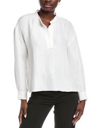 Eileen Fisher - Mandarin Collar Silk & Linen-Blend Top - Lyst