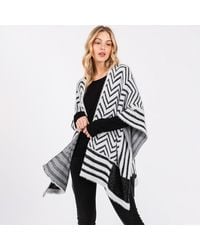 TRUEDAMES - Fuzzy Chevron Pattern Ruana Poncho - Lyst
