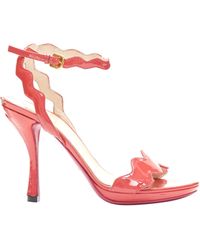 Prada - Rose Patent Leather squiggly Strap Sandal Heels - Lyst