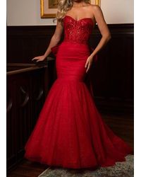 Rachel Allan - Tulle & Sequin Mermaid Gown With Back Bowz - Lyst