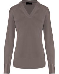F.it - Stretch Silk V-Neck Shirt With Flowing Silhouette And Buttoned Cuffs - Lyst
