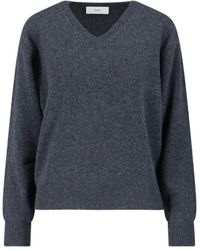 DUNST - Cashmere And Wool Knit Sweater With V-Neck And Ribbed Details - Lyst