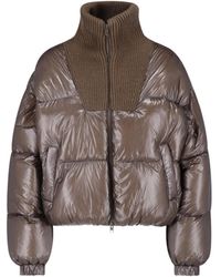 DIESEL - Cropped Puffer Jacket With Ribbed Knit Collar And Embroidered Detail - Lyst