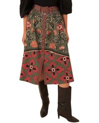 FARM Rio - Arabesque Floral Buttons Midi Skirt - Lyst
