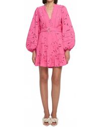 Kivari - Corfu Long Sleeve Mini Eyelet Dress - Lyst
