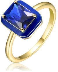 Rachel Glauber - 14K Plated With Sapphire Cubic Zirconia & Enamel Radiant Halo Ring - Lyst