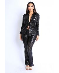 TRUEDAMES - Sequin Button Down Shirt And Pant Set - Lyst