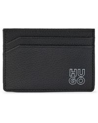 HUGO - Grained-leather Card Holder With Stacked Logo - Lyst