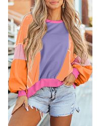 TRUEDAMES - Colorblock Patchwork Exposed Stitching Oversize Top - Lyst