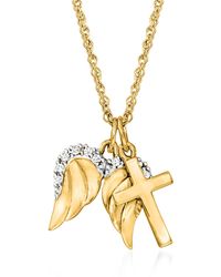 Ross-Simons - 14kt Yellow Gold Cross And Angel Wings Pendant Necklace - Lyst