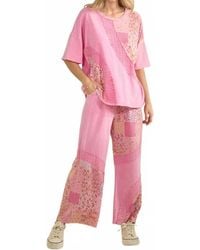 J. Her - Mineral Washed Spring Picnic Print Lace Blouse Top - Lyst