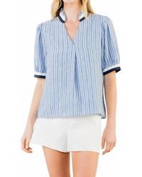 Thml - Short Sleeve Striped V Neck Top - Lyst