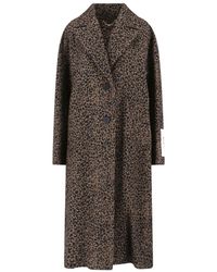 Golden Goose - Cocoon Wool Blend Coat With Leopard Print - Lyst
