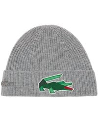 Lacoste - Ribbed Wool Knit Crocodile Beanie - Lyst