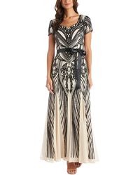 R & M Richards - Sequined Belted Evening Dress - Lyst