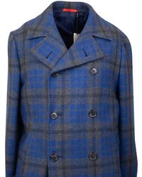 Isaia - Blue & Grey Plaid Double-breasted Jacket - Lyst