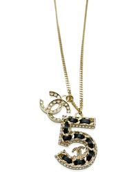 Chanel - 2023 No.5 Woven Chain Pendant With Strass Cc And Leather Gold Plated - Lyst