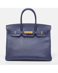 Hermès - Saphir Epsom Leather Gold Finish Birkin 35 Bag - Lyst