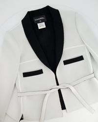 Chanel - Light And Belted Blazer Jacket With Cc Logo Buttons - Lyst