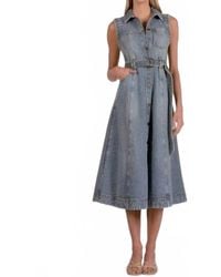 Elan - Midi Sleeveless A Line Denim Dress - Lyst