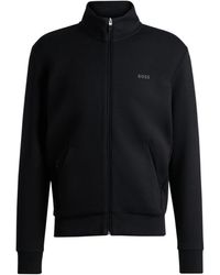 BOSS - Stretch-cotton Zip-up Sweatshirt With Logo Print - Lyst