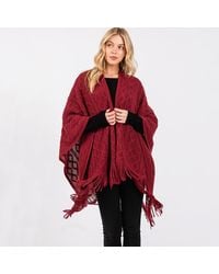 TRUEDAMES - Diamond Pattern Tassel Knit Ruana Poncho - Lyst