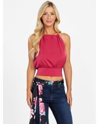Guess - Eli Satin Halter Crop Top - Lyst