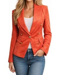 oolala - Double Breasted Faux Suede Blazer Jacket - Lyst